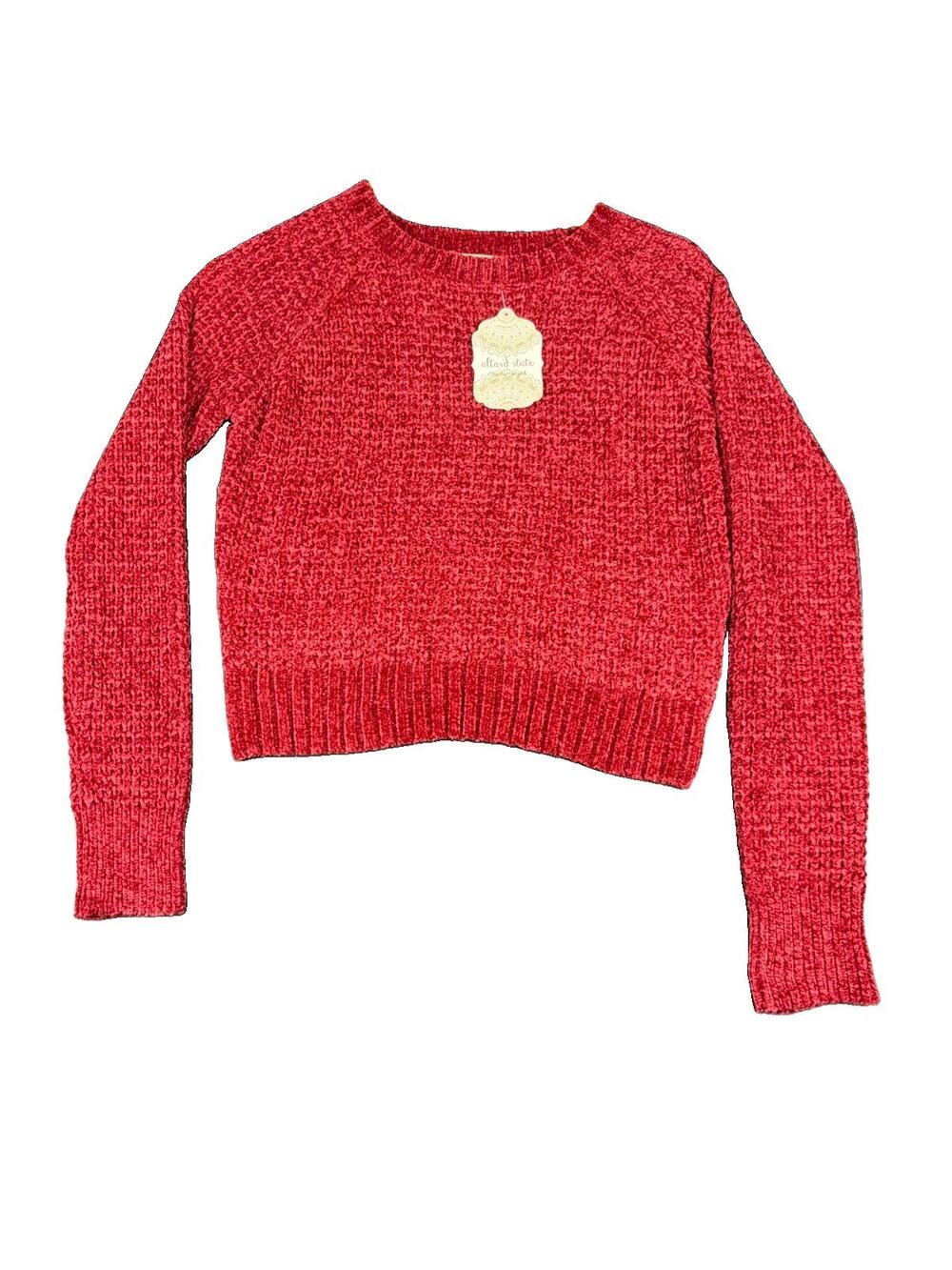 NWT Altar’d State Sweater Women’s XS Red Chenille Waffle Knit Crewneck Pullover